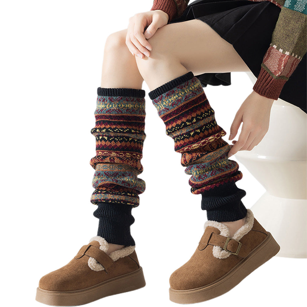 1 Pair Multicoloured Leg Warmers for Women Warm Over Knee Boot Socks for Winter