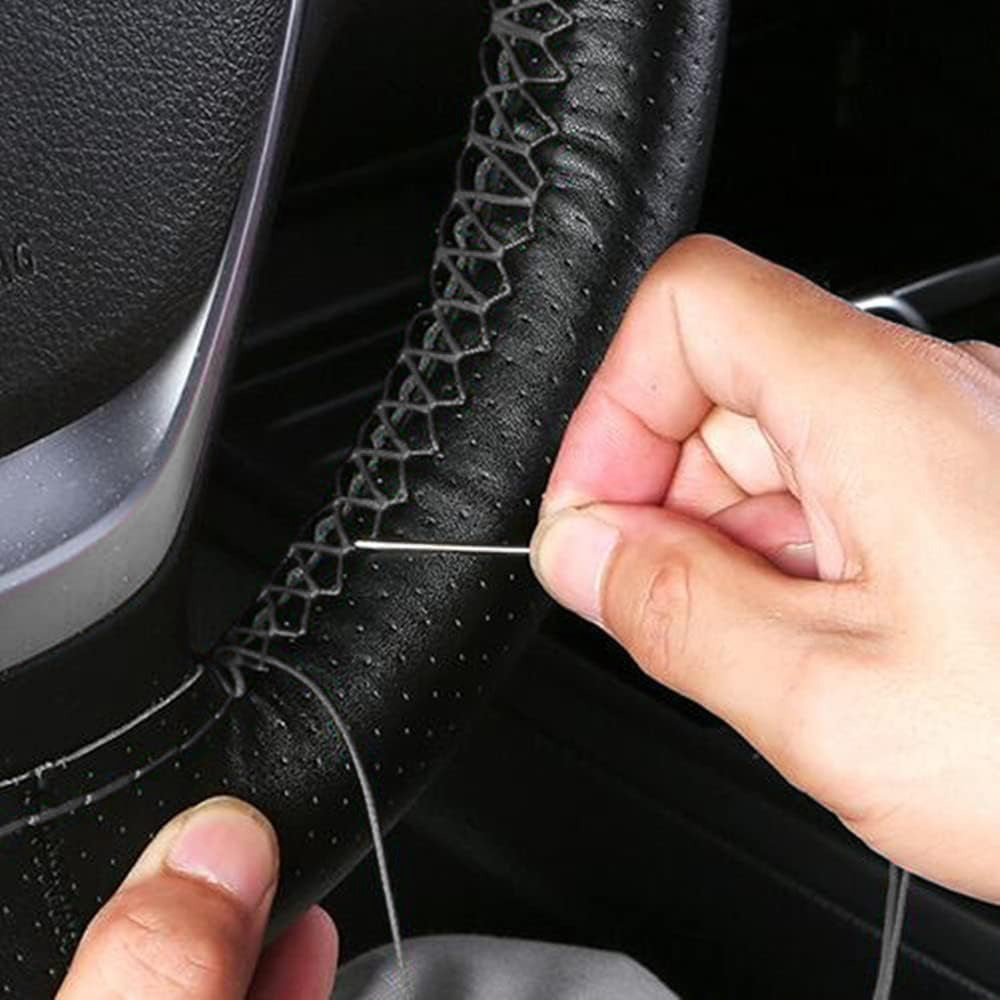 Genuine Leather Steering Wheel Cover - Hand-Stitched 360° Full Wrap Auto Grip