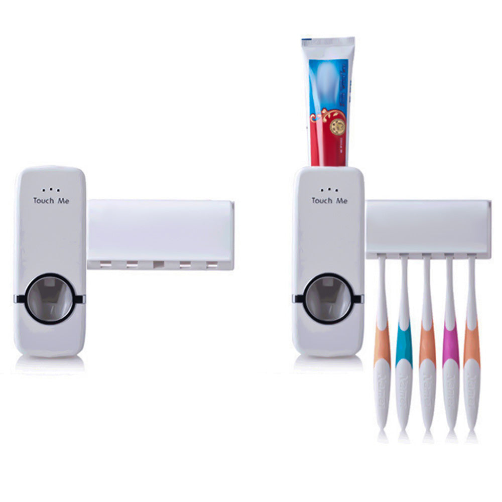 Toothpaste Dispenser and 5 Toothbrush Holder Set Wall Mount Stand