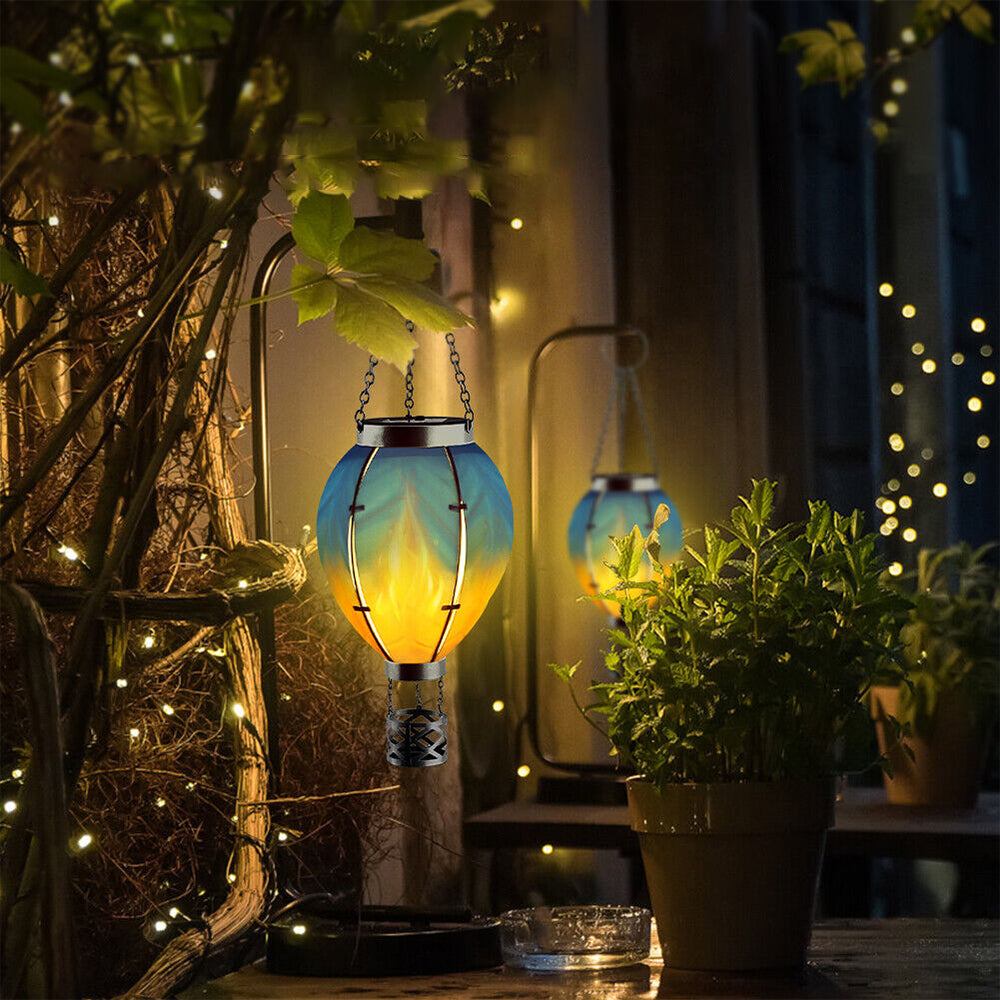 Hot Air Balloon Solar Hanging Light with Flickering Flame Light