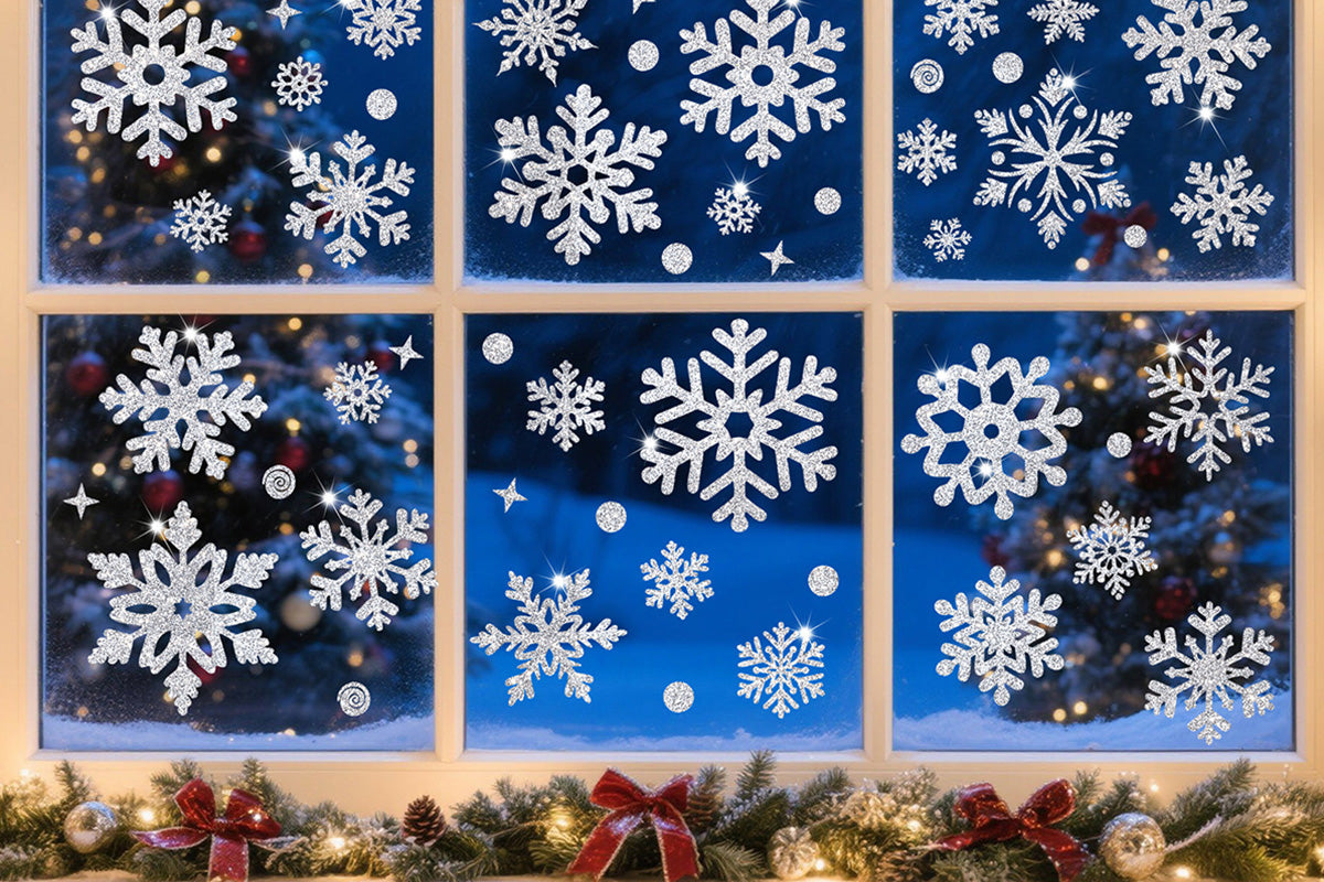 Christmas Window Clings Snowflakes Static Stickers Gold Silver for Holiday Decorations