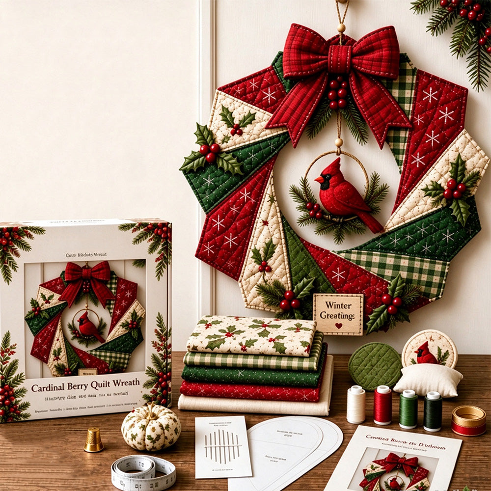Christmas Quilted Wreath DIY Sewing Kit with Precut Fabric for Door Decor