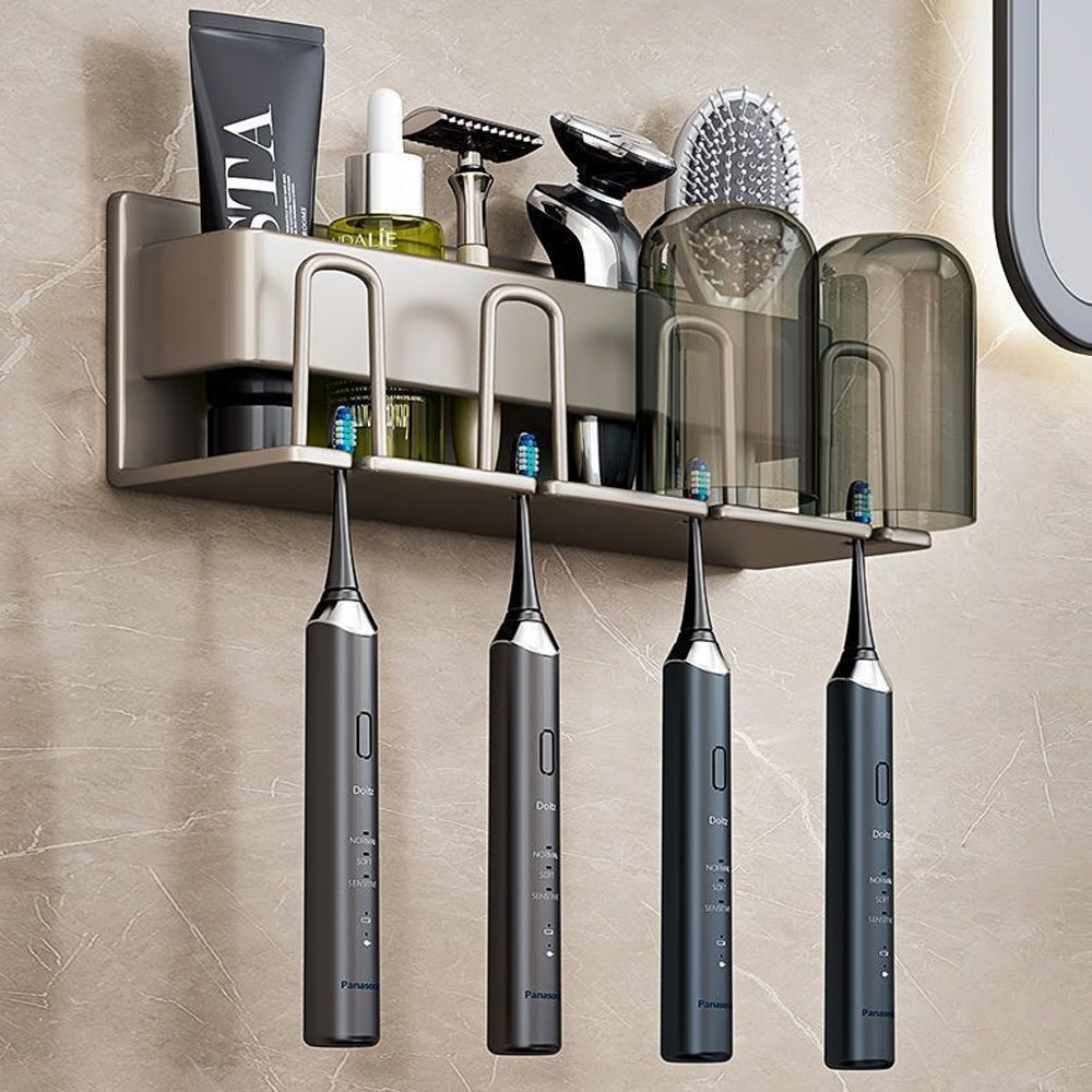 Space Metal Toothbrush Holder Wall Mounted Toothpaste Bathroom Rack with Cups