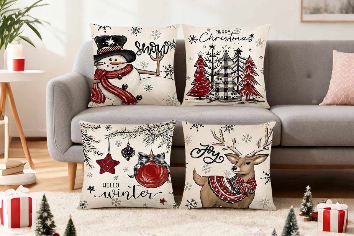 Set of 4 Christmas Pillow Covers Decorative Throw Pillow Covers for Sofa