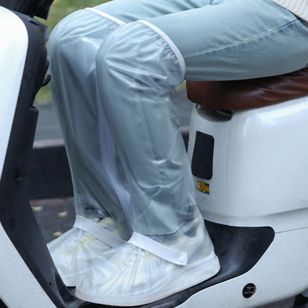 Water-resistant Shoe Covers with Reflective Strip Anti Slip Rain Boot Covers for Cycling Hiking-White