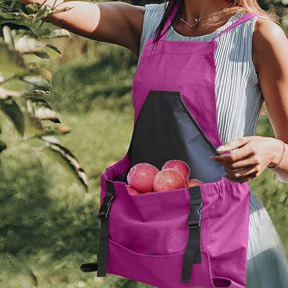 Gardening Tool Adjustable Strap Canvas Apron with Harvest Storage Pockets