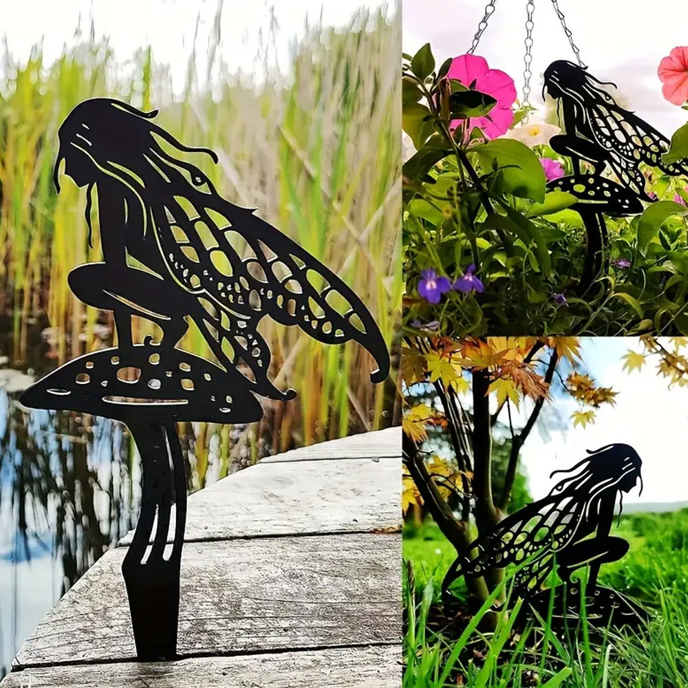 3Pcs Metal Fairy Silhouette Statue Sculpture Garden Yard Decorative Stake