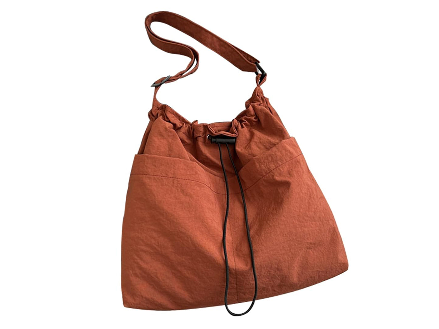 Nylon Crossbody Shoulder Tote Bag Large Capacity Drawstring Bucket Bag