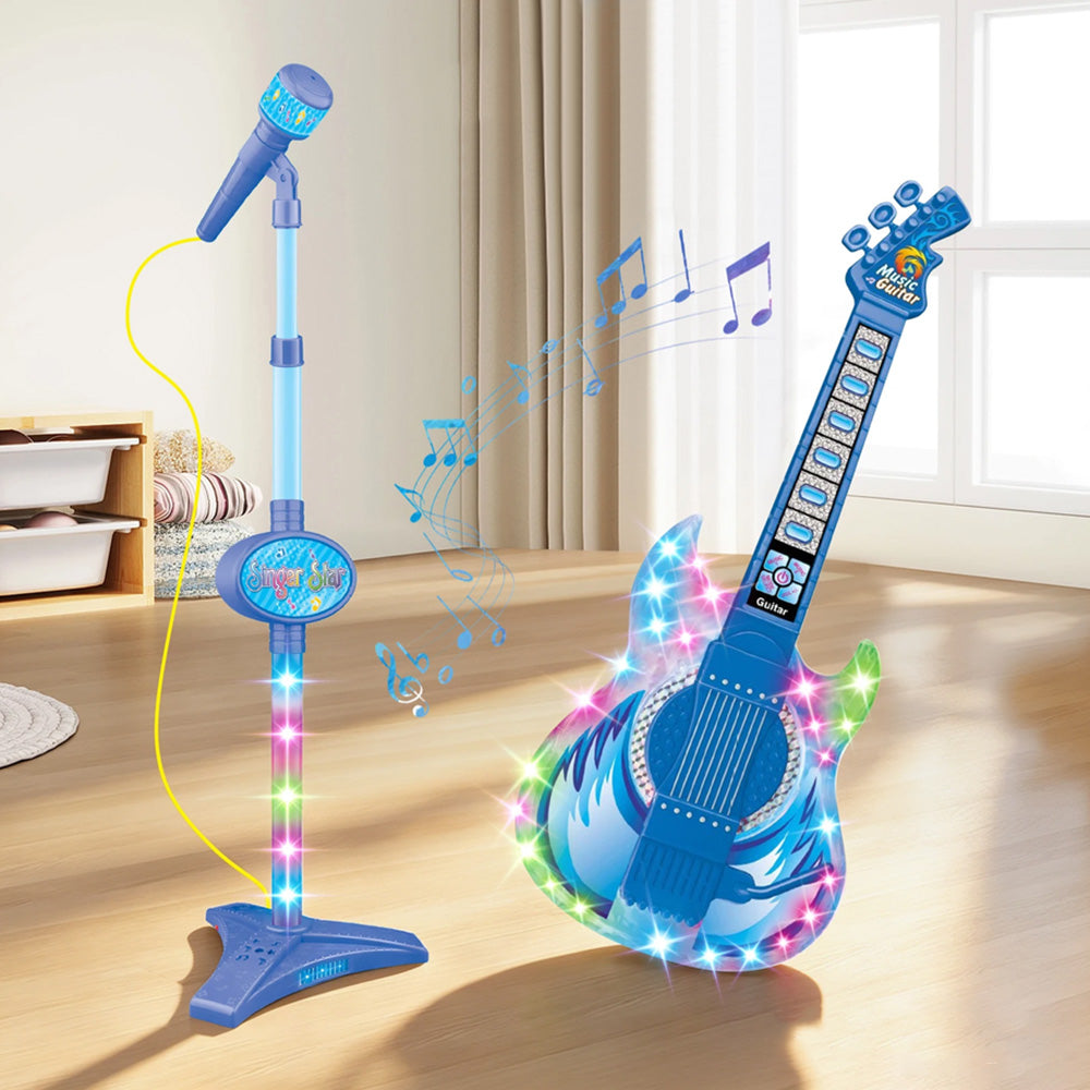 2 in 1 Guitar Microphone Toy with Color Lights for Ages 4 Plus