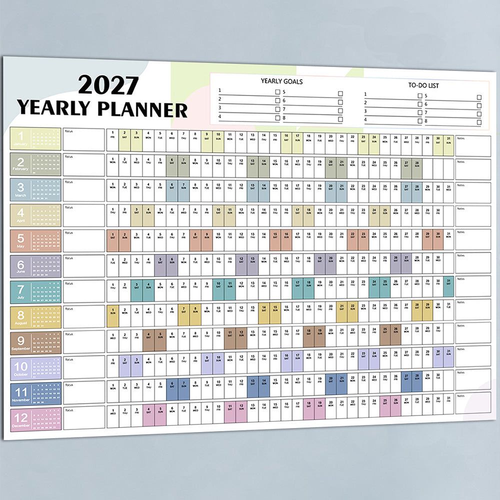 2027 Full Year Wall Calendar for Home Office and School Planning