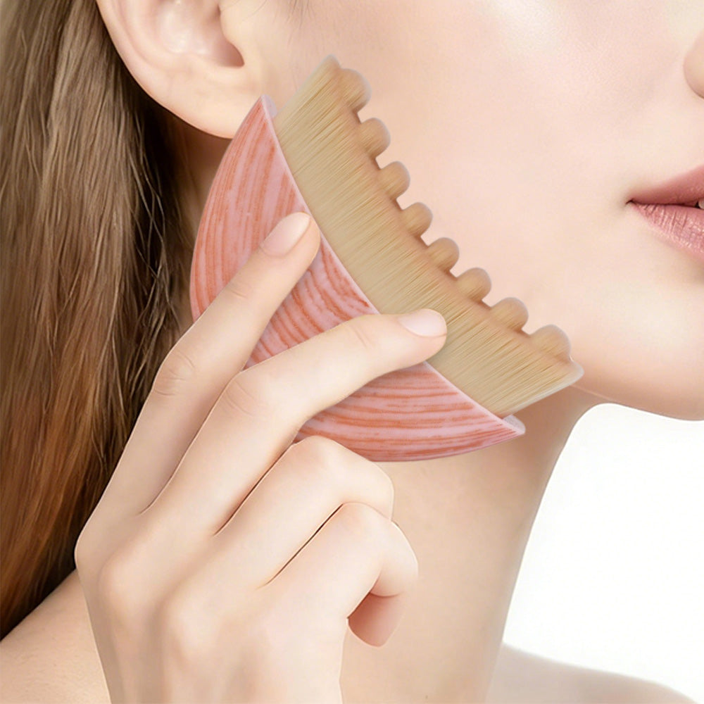 Stainless Steel Gua Sha Tool and  Face Brush Set -Pink