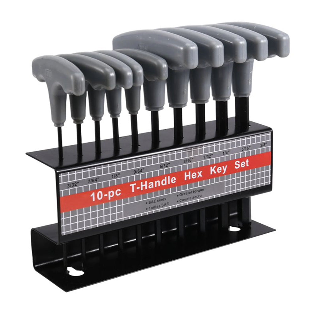 10 Piece CRV T Handle Hex Key Wrench Set with Metal Storage Stand