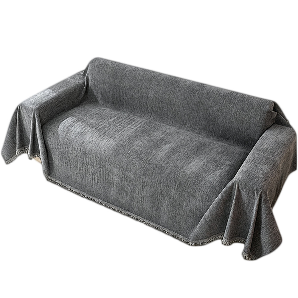 Chenille Sofa Slipcover Washable Couch Cover Sofa Dogs Furniture Protector with Tassels-Grey