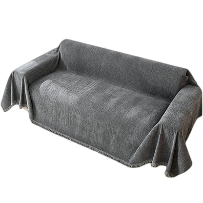 Chenille Sofa Slipcover Washable Couch Cover Sofa Dogs Furniture Protector with Tassels-Grey