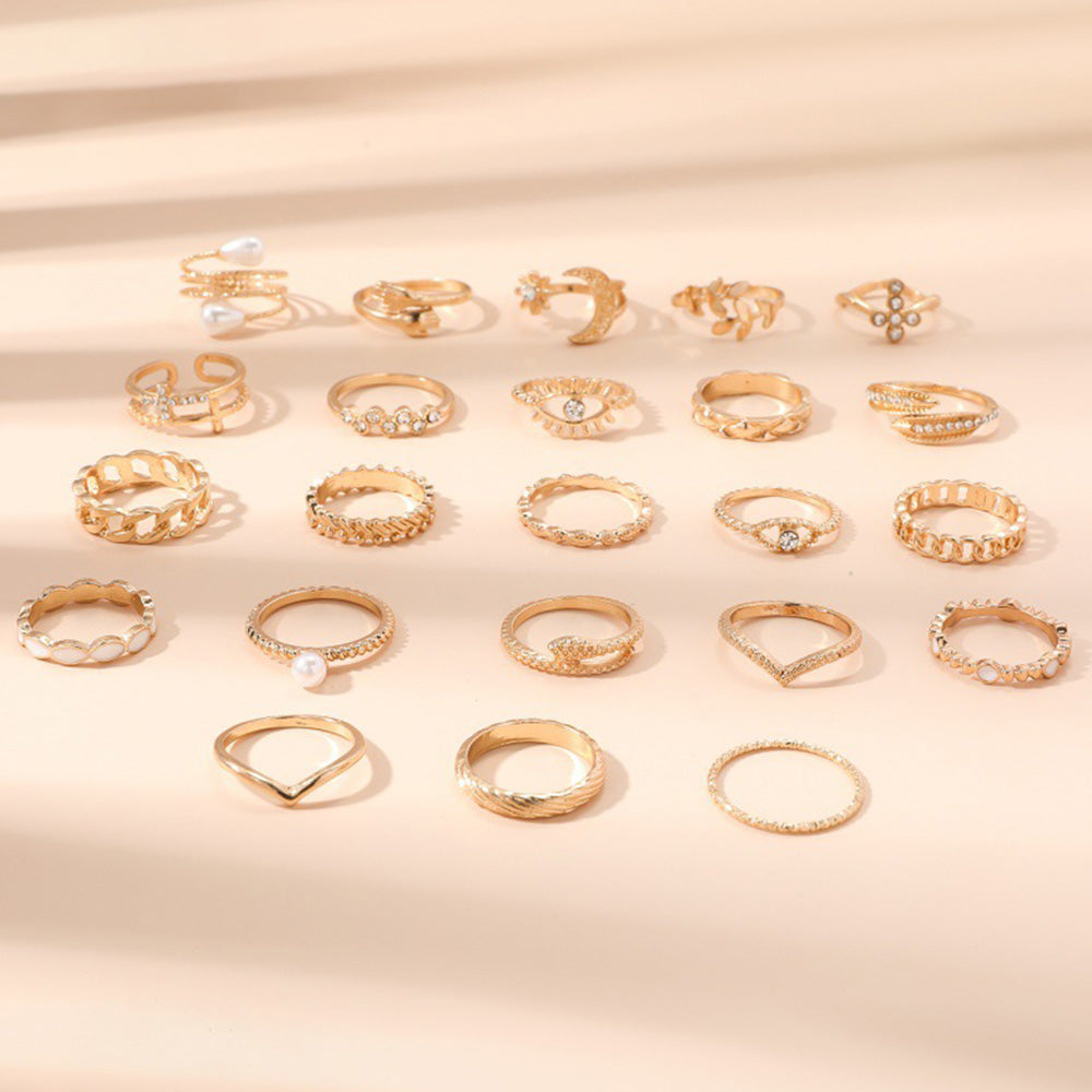 23Pcs Geometric Knuckle Ring Set Gold Silver Stackable Rings for Women
