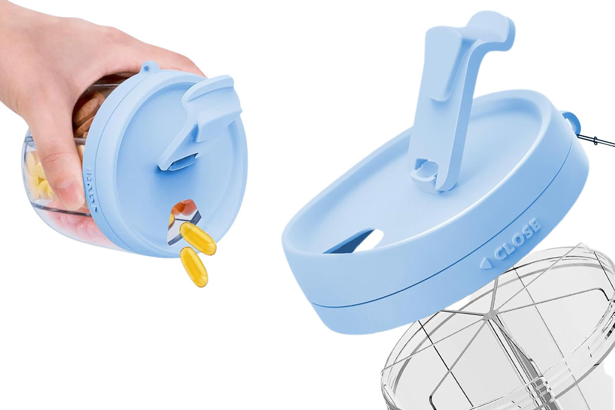 7 Compartments Pill Organizer Bottle with Handle and Rotating Lid for Travel Use