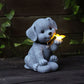 Solar Dog Outdoor Statues for Garden Outside Decor with Butterfly for Yard Art Lawn Ornaments