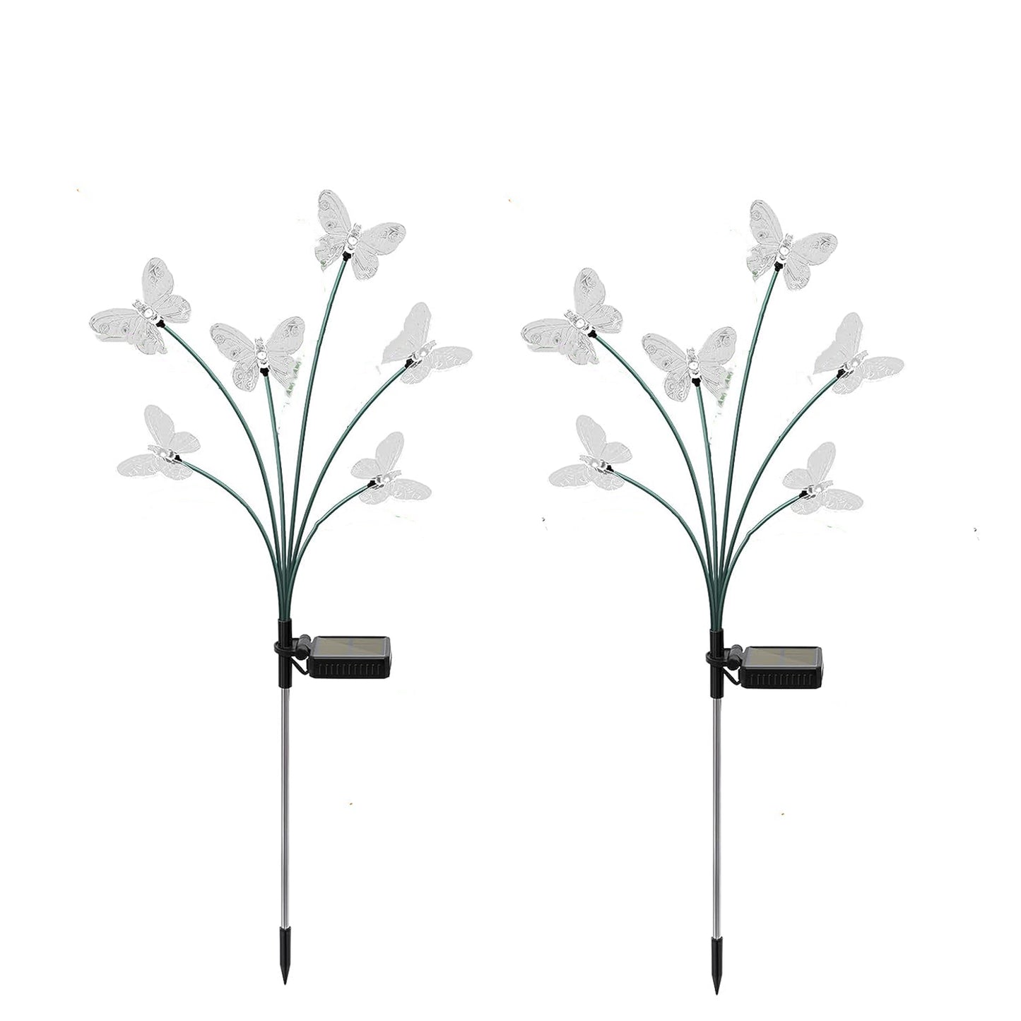 2Pcs Solar Lights Outdoor Garden 6LED Butterfly Landscape Stake Lights