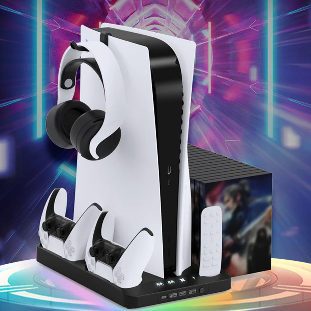 Gaming For PS5 Slim Pro Docking and Cooling Station Charger Headset Holder With RGB Light