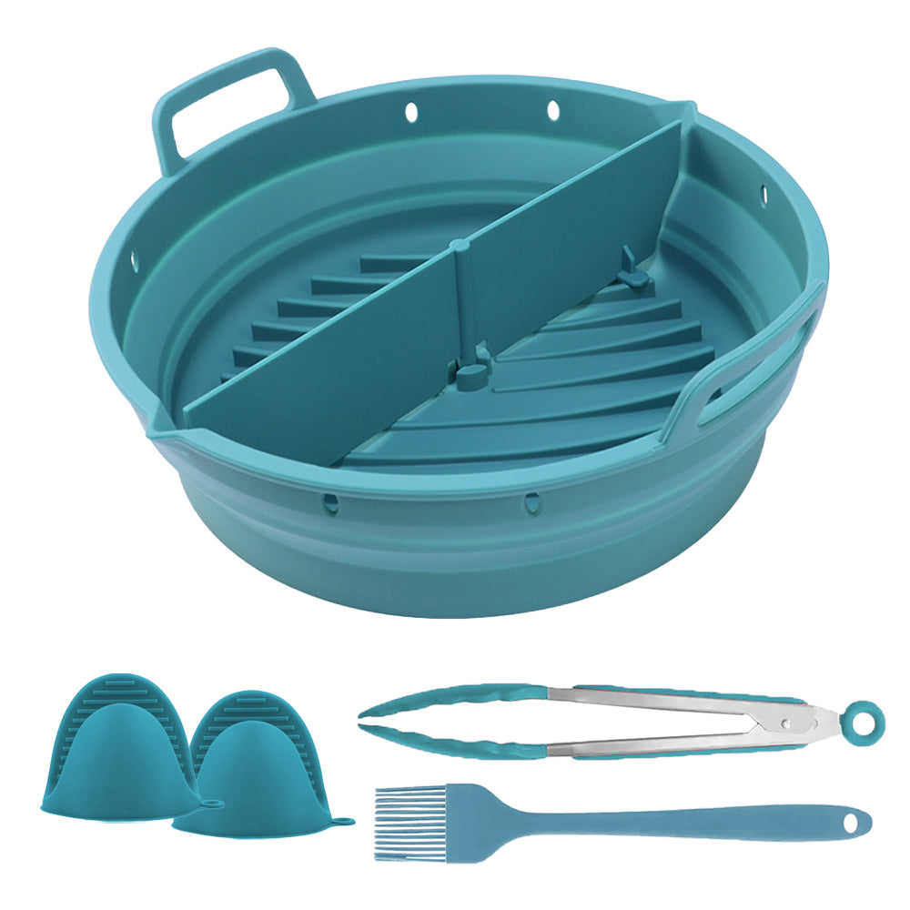 Reusable Foldable Round Silicone Air Fryer Baking Tray with Handles