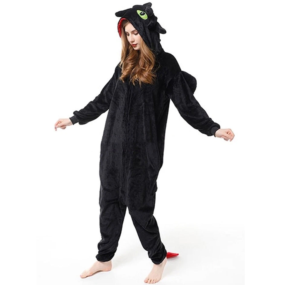 Animal Polyester Zipper Hooded Jumpsuit Onesie Adult Cosplay Unisex Pajamas Costume-Style 3