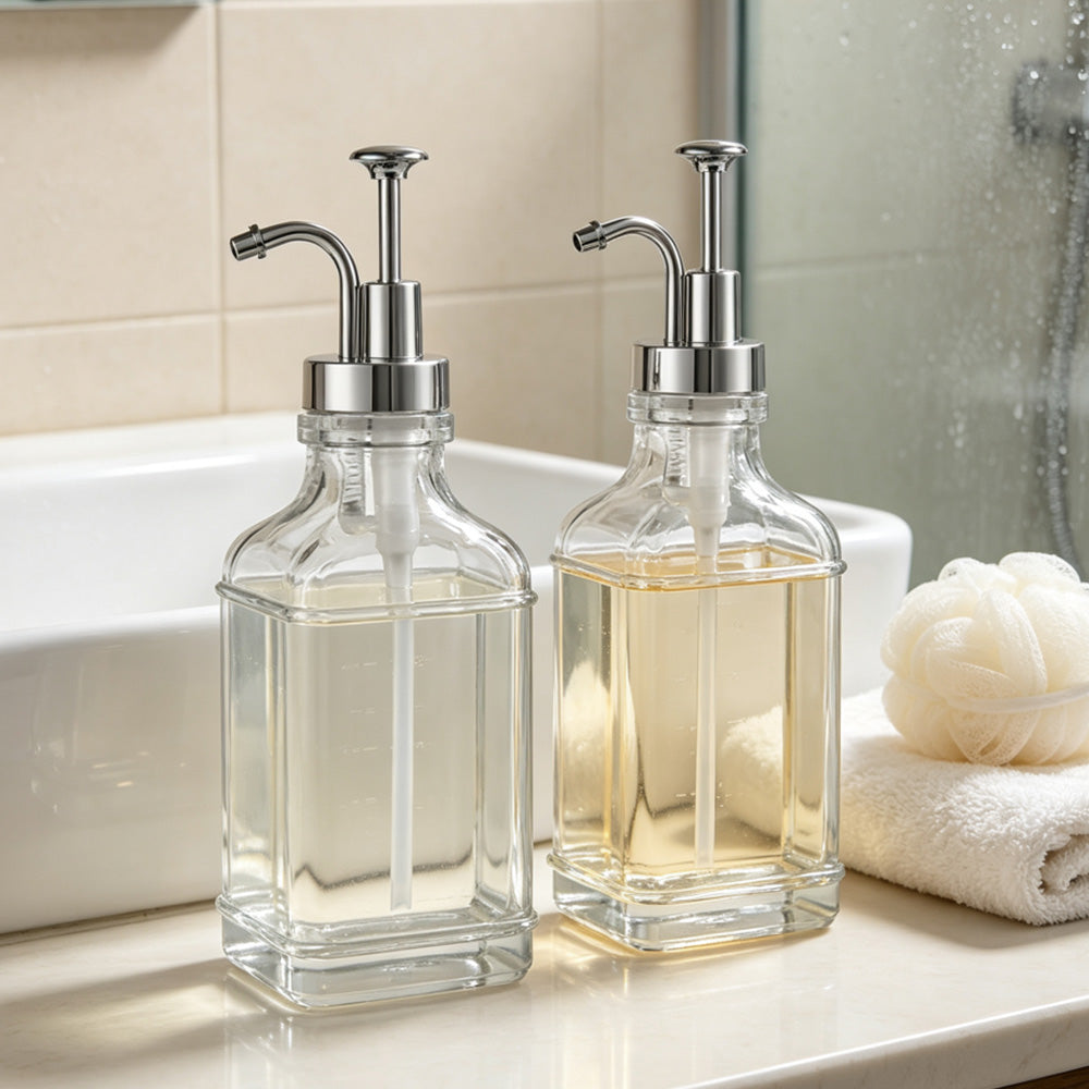 2 Pack 500ml Square Glass Syrup Soap Dispenser Bottles with Funnel
