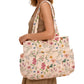 Corduroy Tote Bag with Side Water Bottle Pockets Large Shoulder Bag Casual Handbag