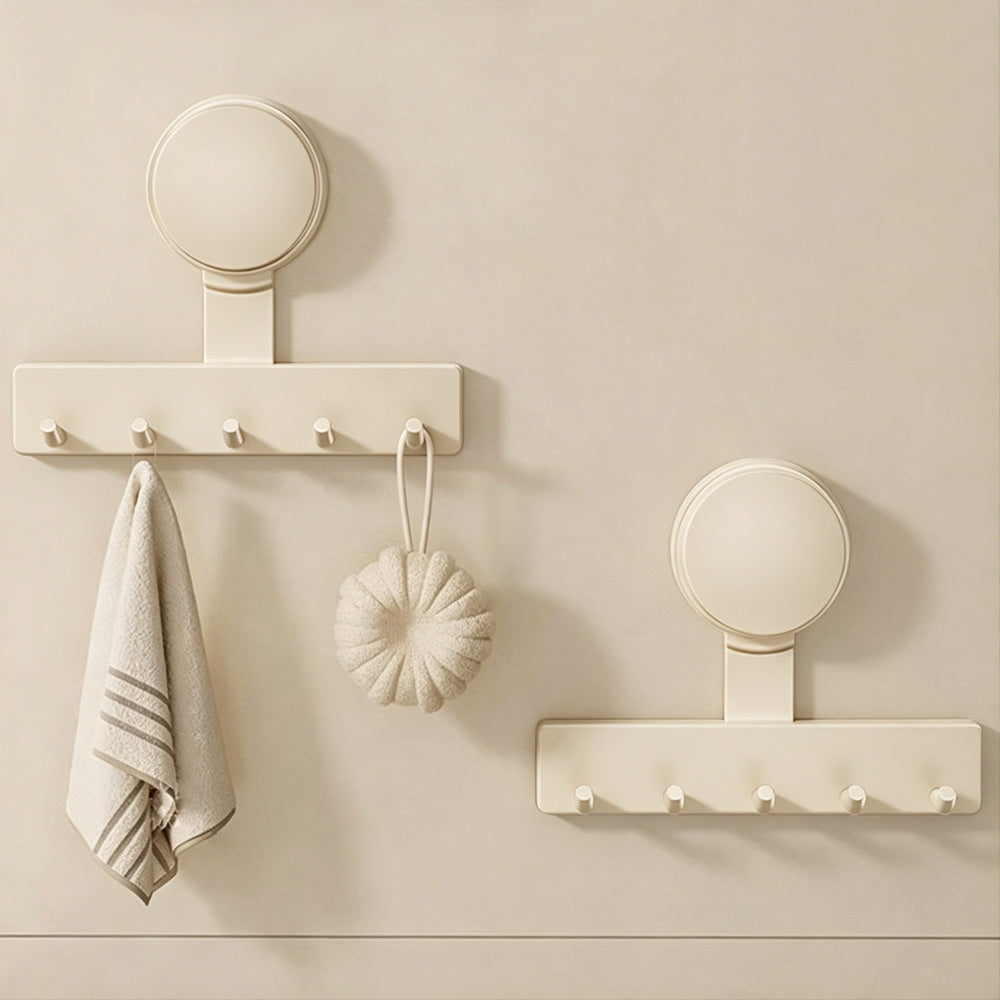5 Hook Suction Cup Towel Rack Wall Mounted No Drill Bathroom Holder for Shower