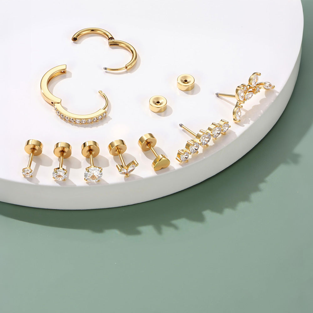 12 Pairs Women Earrings Studs and Hoops Set Fashion Cartilage Stackable Jewelry