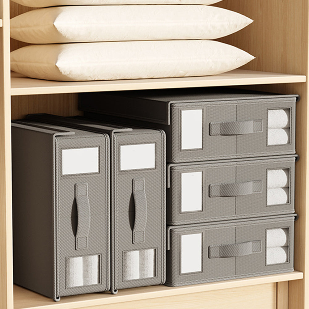 2Pcs Foldable Bed Sheet Organizer Non-woven Bedding Storage Box with Window Grey