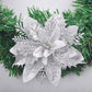 12Pcs Christmas Glitter Poinsettia Artificial Flower with Clip and Stem