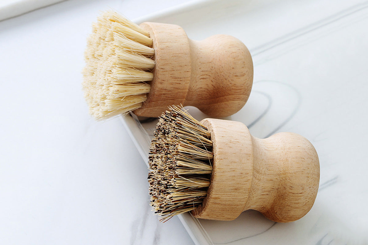 3PCS Bamboo Round Mini Dish Brush Natural Cleaning Brush Kitchen Scrubber Set