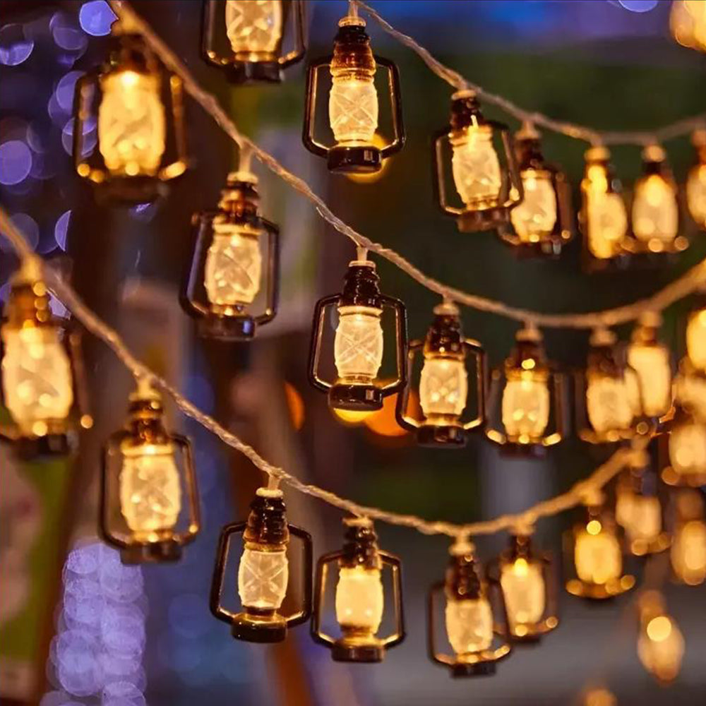Battery Operated LED Black Retro Oil Lantern String Light