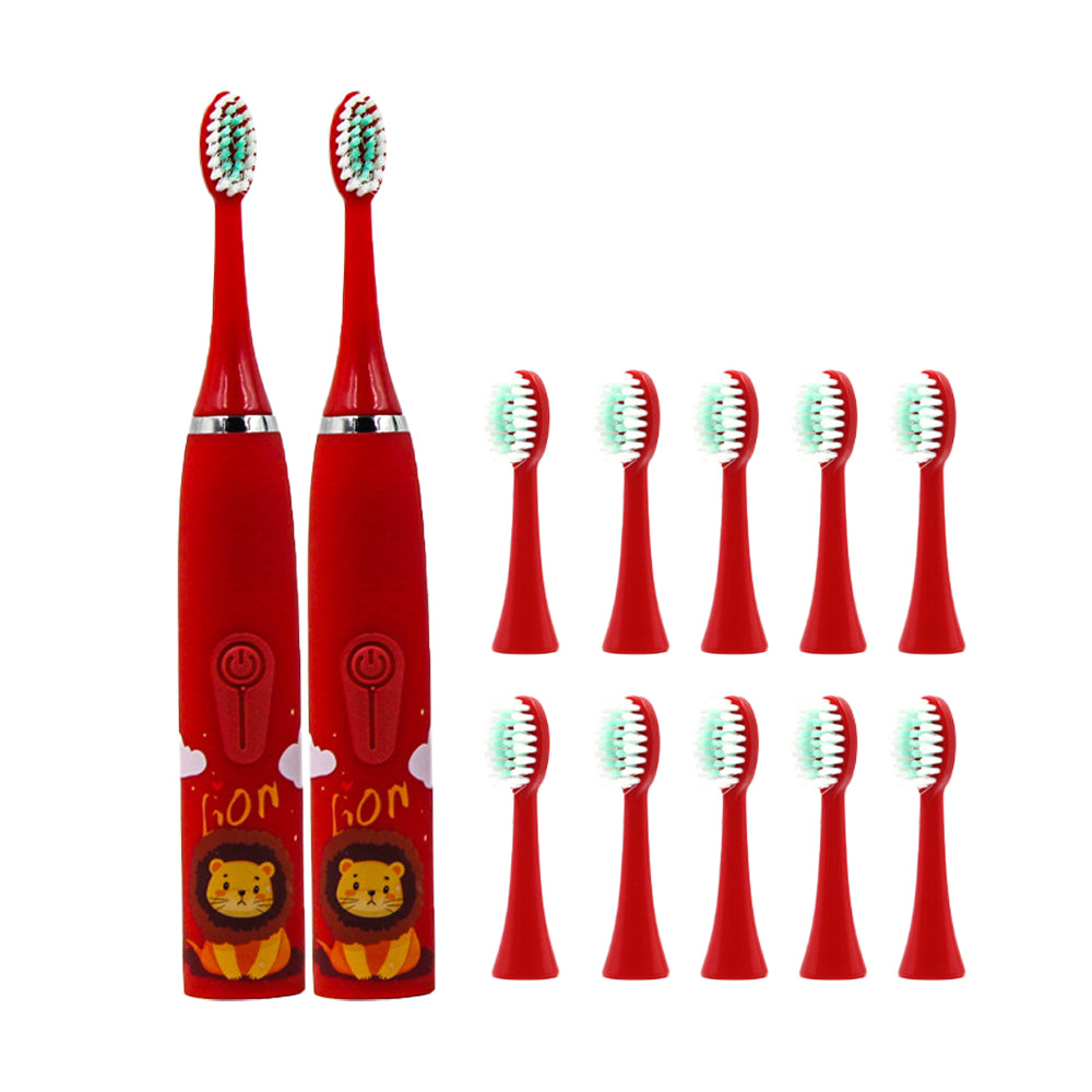 2Pcs Cute Cartoon Electric Soft Toothbrush with 6 Replacement Electronic Toothbrush Heads