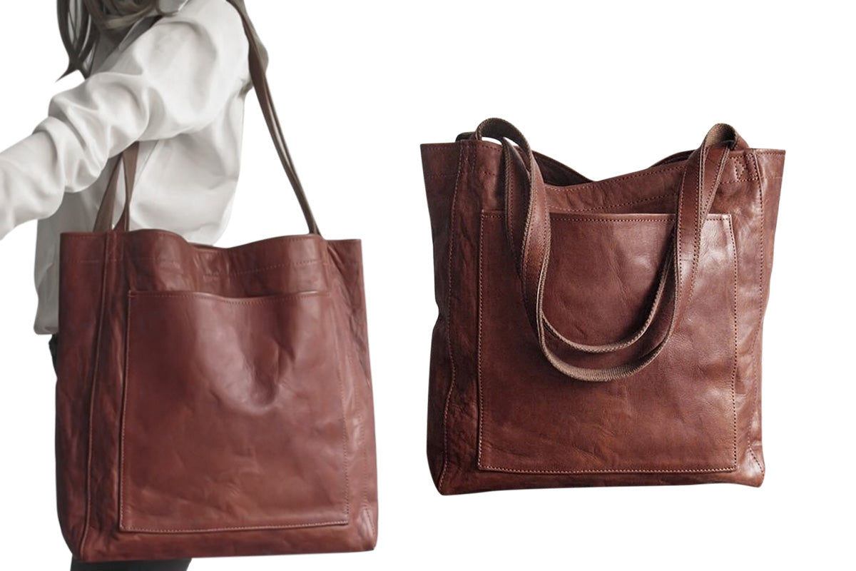 Vintage PU Leather Tote Bag Casual Shoulder Handbag