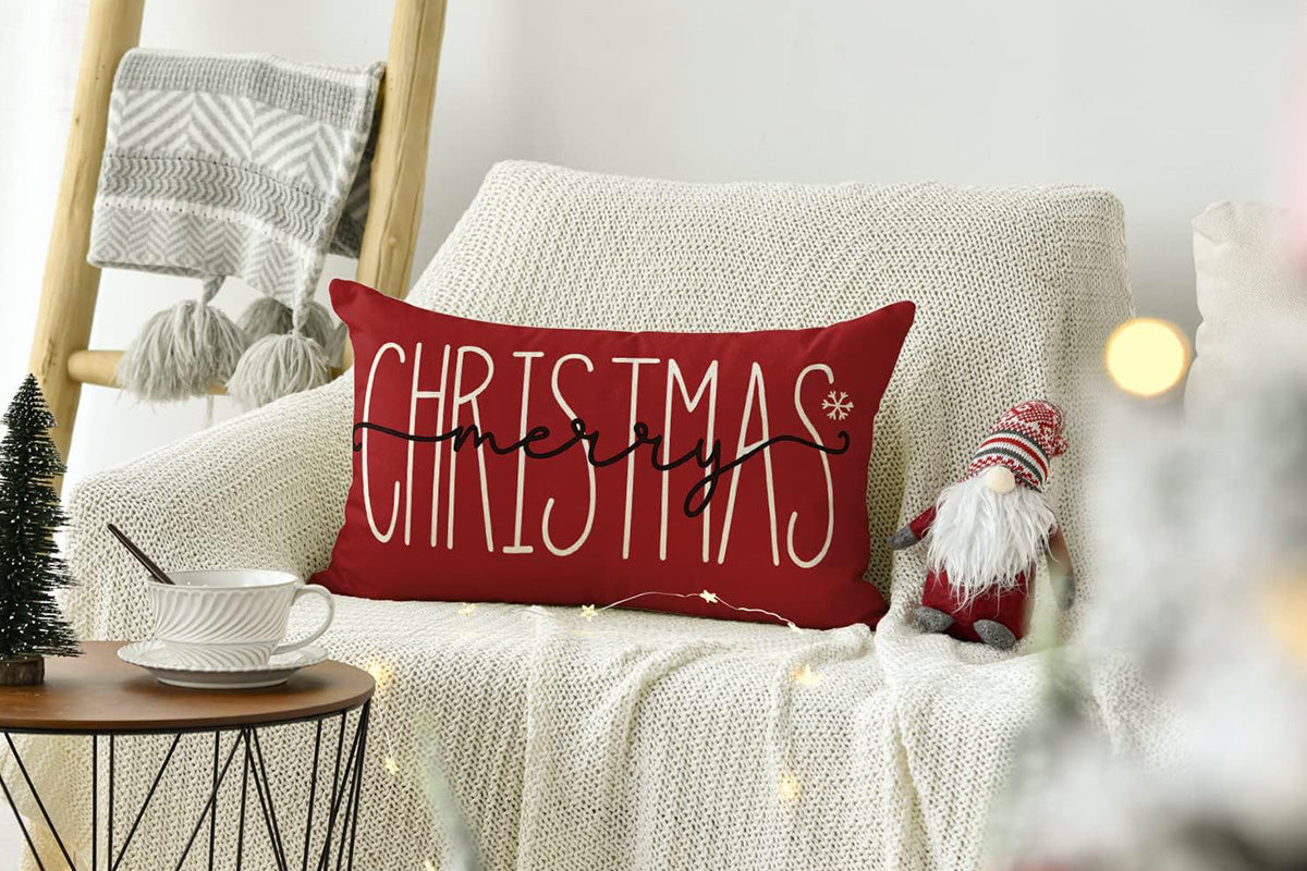 Merry Christmas Throw Pillowcase Rectangle Lumbar Winter Holiday Cushion Cover