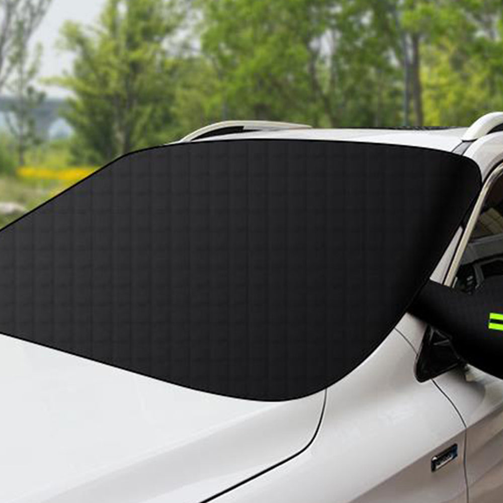 Car Windshield Snow Cover Protector with Reflection Strips-Triple Layer Black