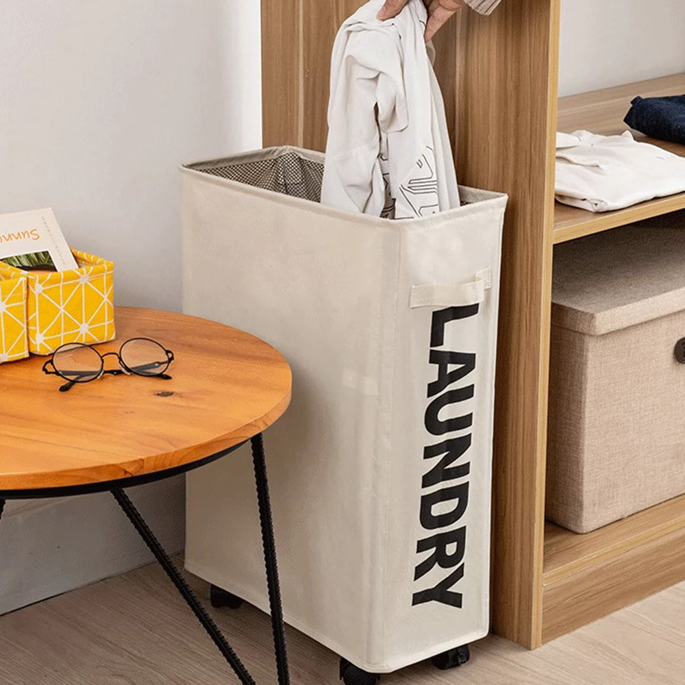 39 x18.5x58CM Foldable Laundry Washing Clothes Storage Bag With Universal Wheels