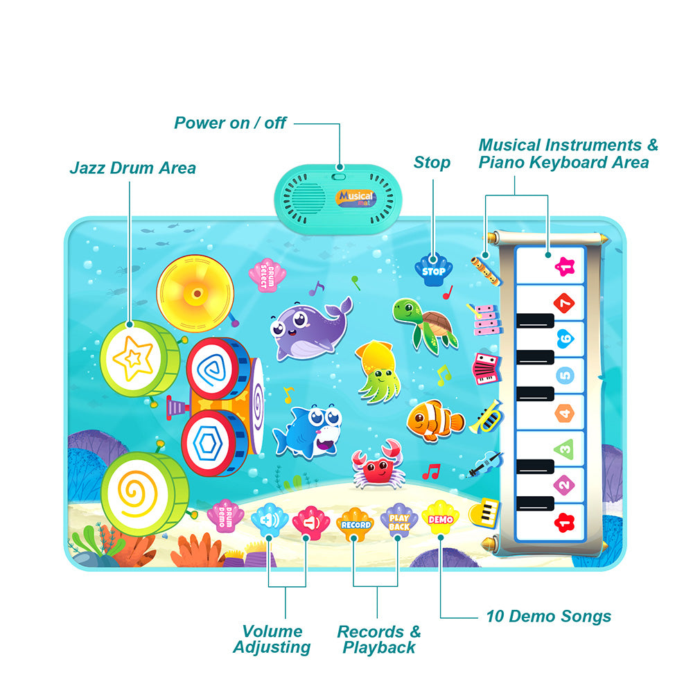 2 in 1 Animal Piano Drum Mat Music Touch Toys Music Mat With 6 Instrument Sounds