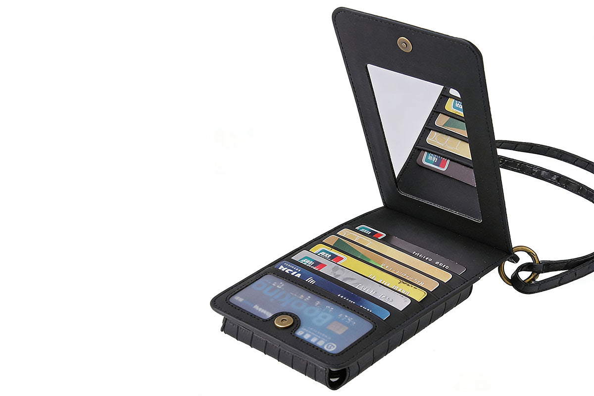 3-in-1 Wallet Card Holder PU Leather Crossbody Phone Bag Phone Purse with Mirror