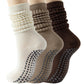 3 Pairs Knee-High Non-Slip Yoga Socks with Grips for Pilates Dance Barre