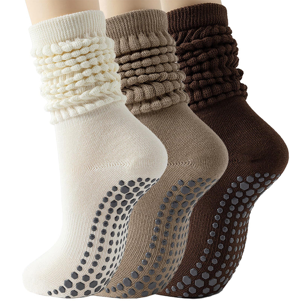 3 Pairs Knee-High Non-Slip Yoga Socks with Grips for Pilates Dance Barre