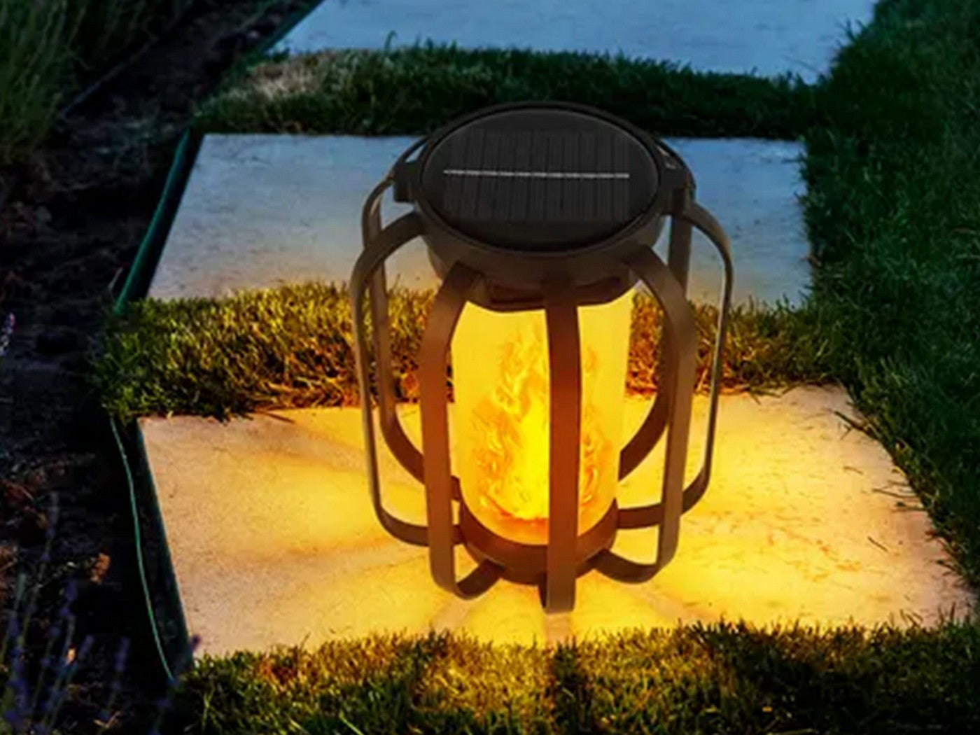 Solar Lantern with Tripod Flickering Flame Solar Outdoor Lights 4 Lighting Modes