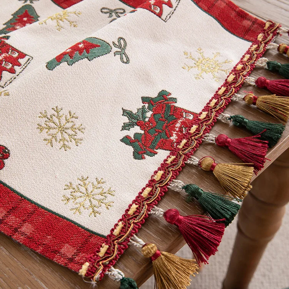 Christmas Jacquard Tassel Table Runner