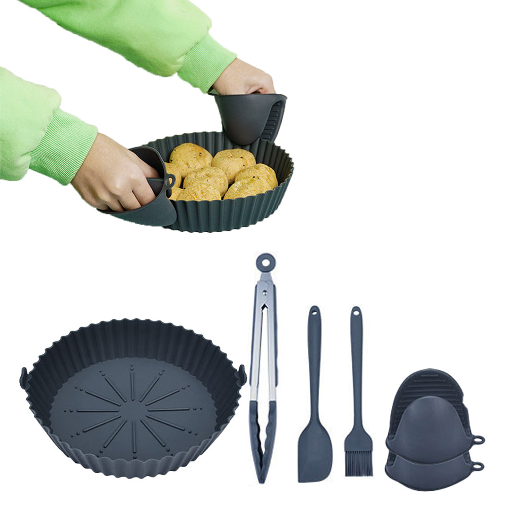 Air Fryer Silicone Liner with Tongs Spatula Brush Gloves Set