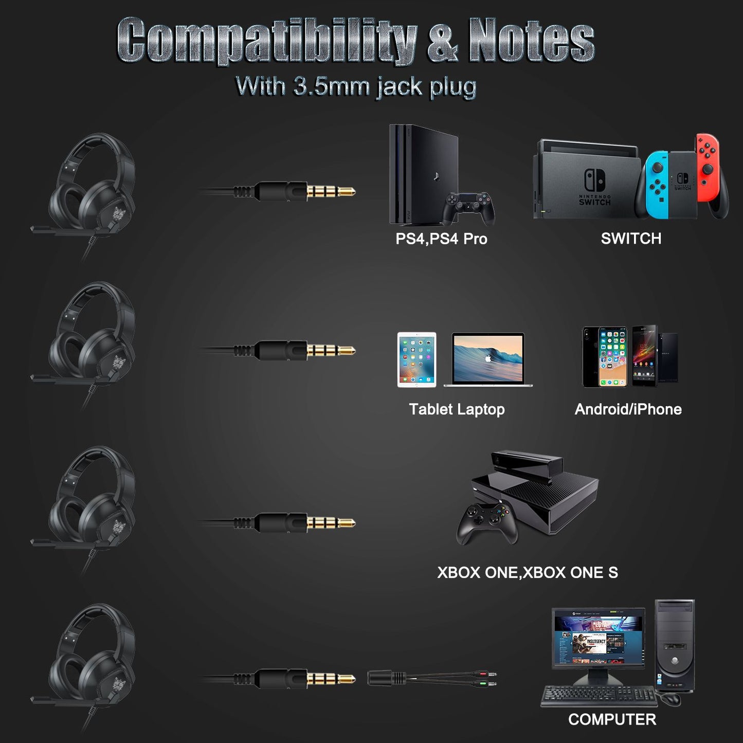K19 3.5mm RGB LED Wired Gaming Headset with Microphone