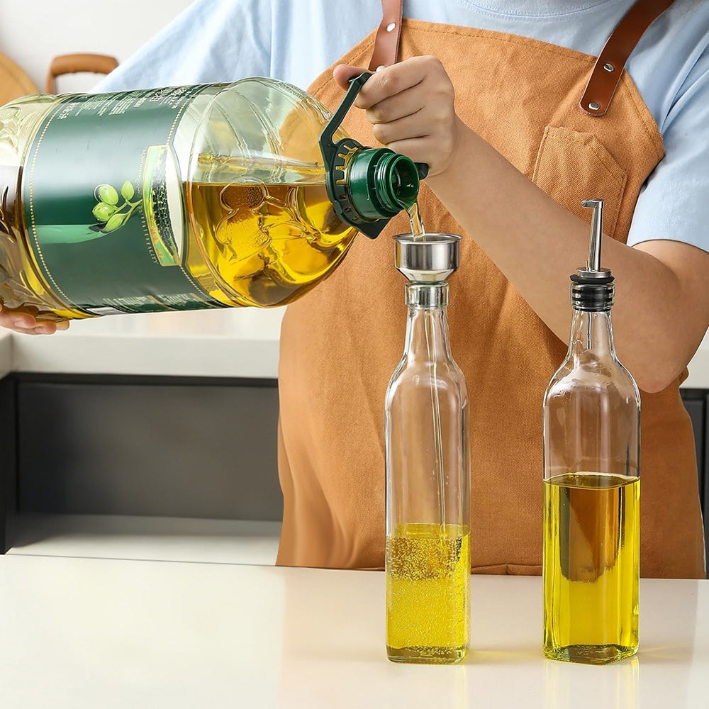 Glass Olive Oil Bottle Dispenser Oil And Vinegar Cruet With Pourers And Funnel