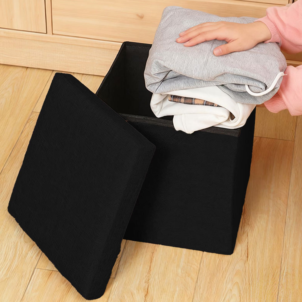 Foldable Storage Ottoman Shoe Bench with Thick Foam Lid-Black