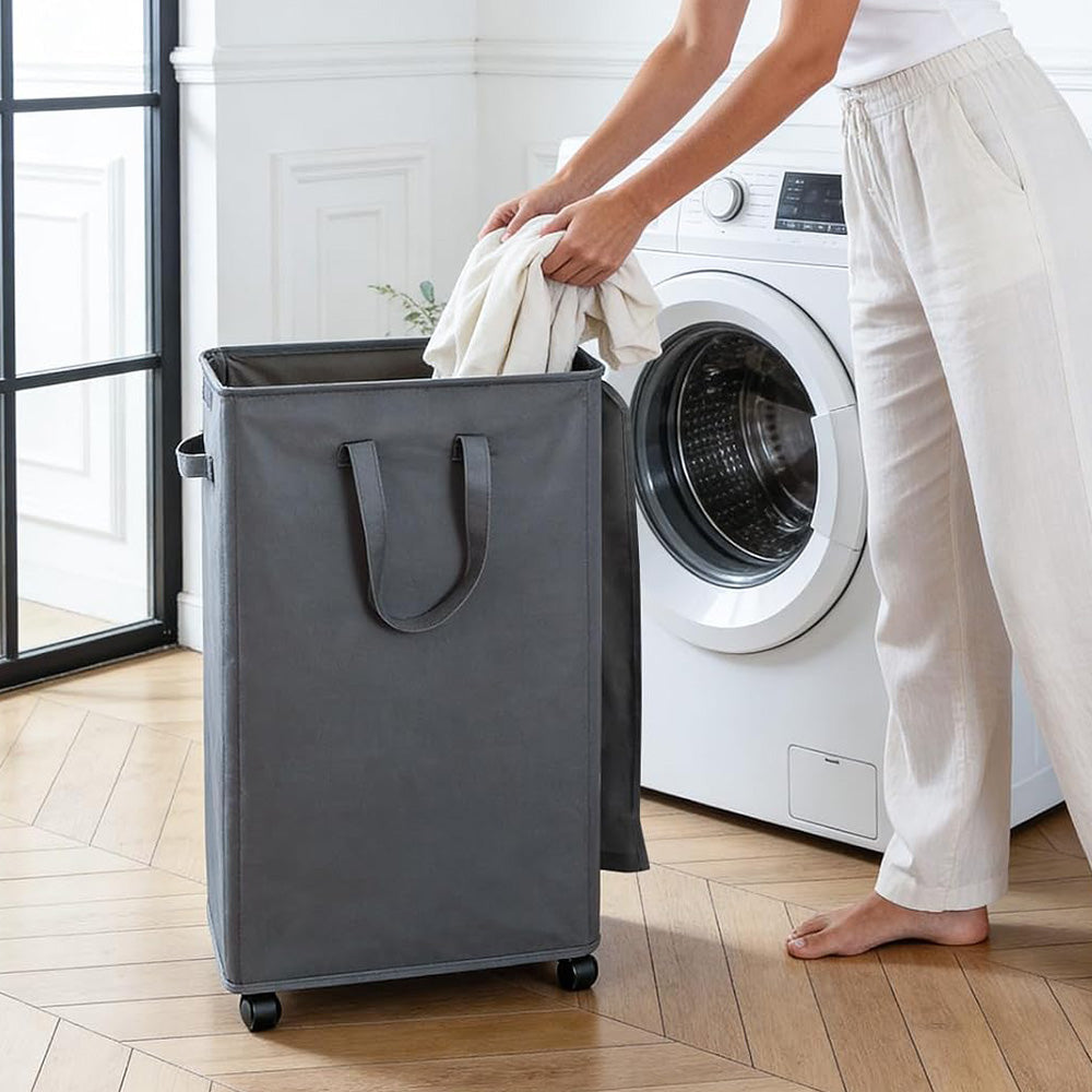 65L Laundry Basket with Wheels Lid Handle Foldable Dirty Clothes Basket for Home Dorm