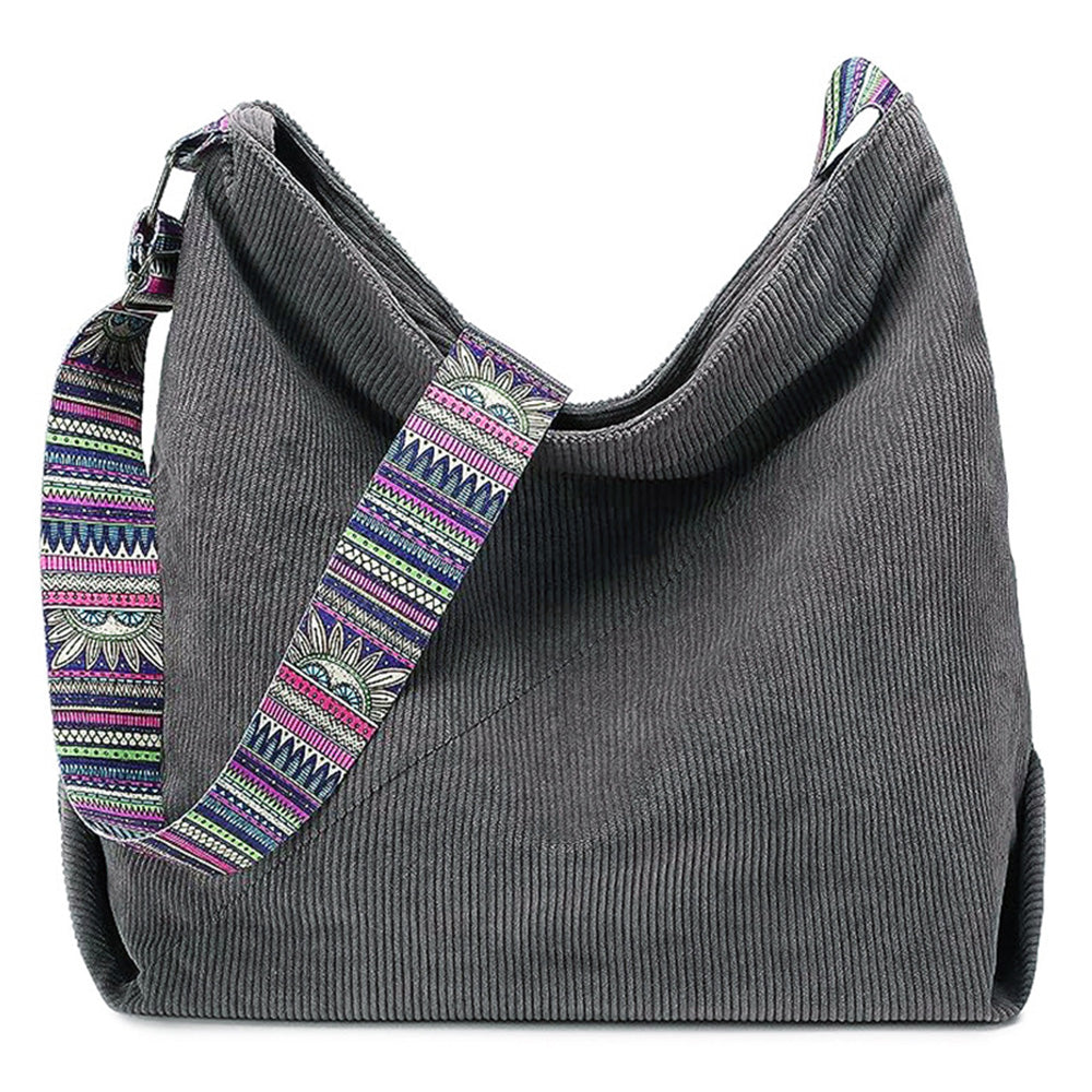 Large Capacity Corduroy Tote Bag with Adjustable Strap for Women